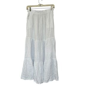 Terzo Millennio Skirt Maxi Linen High Waist Tiered Elastic Pull on White Size L
